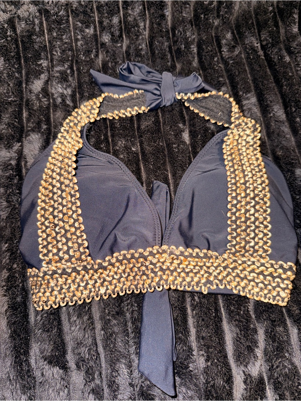 Navy Halter Top with Gold Chain Trim